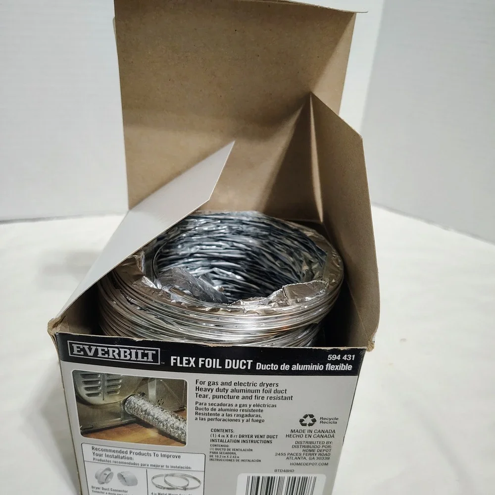 Everbilt 4‎ Inch x 8 Foot Flex Foil Dryer Vent Duct for Gas Electric Appliances